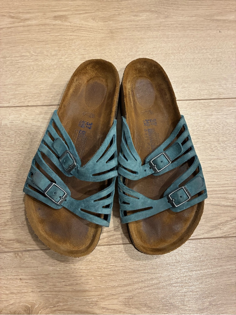 Birkenstock Women’s Granada Leather Teal Slip On Sandal Size 37/6 US